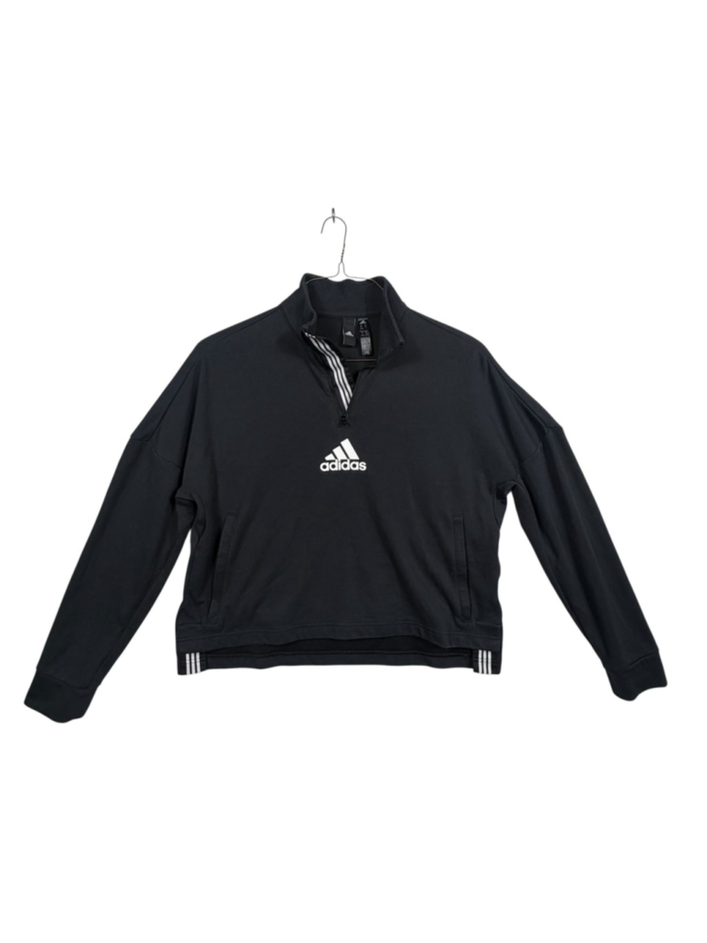 Adidas Cropped Jacket Black Athletic Mock Neck High Low Hem Quarter Zip Women XL